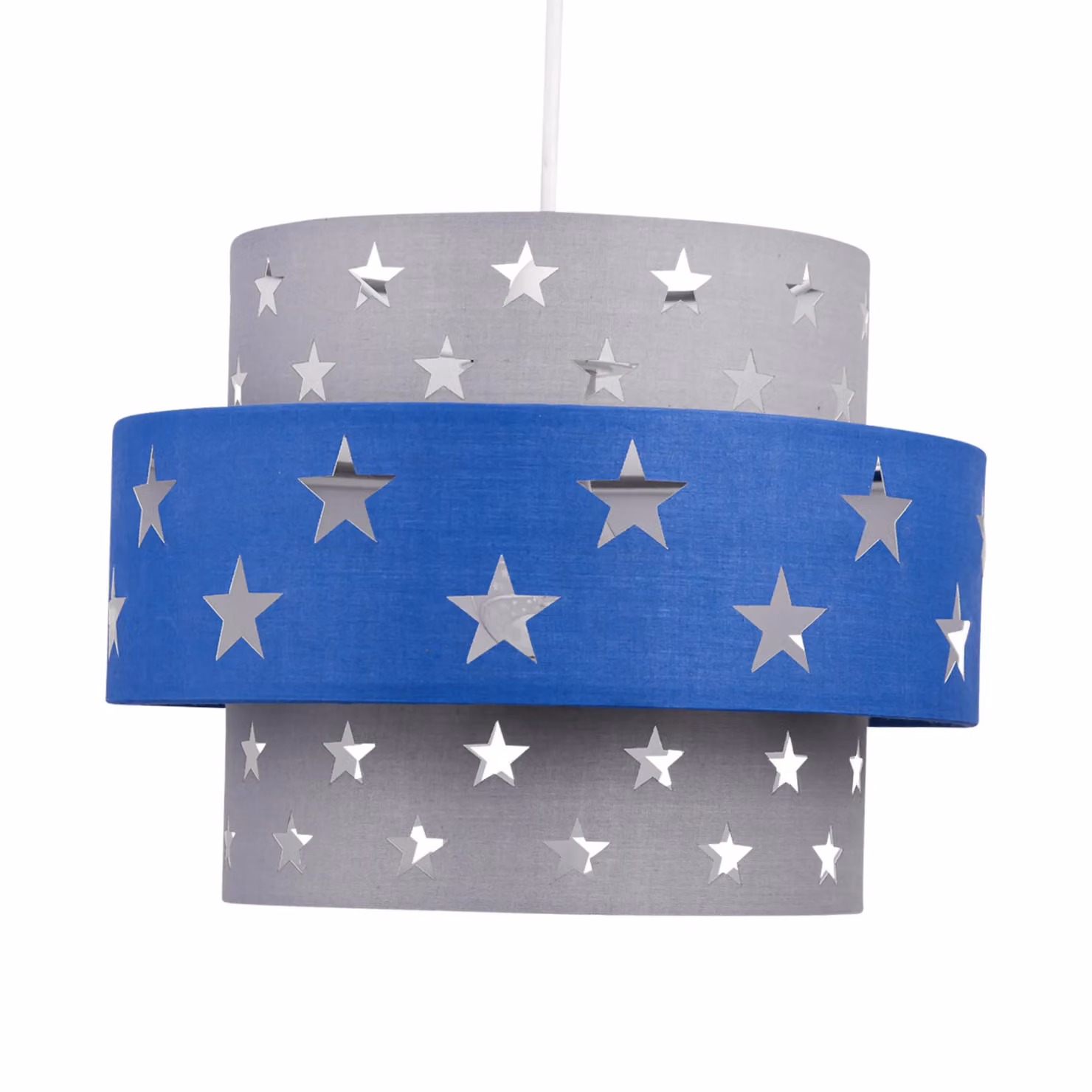 First Choice Lighting Navy Blue and Grey Star Two Tier Fabric Light Shade – 2