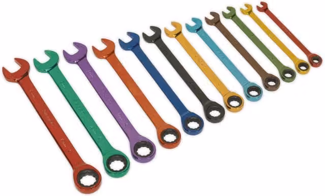 Loops 12pc Multicolour Combination Ratchet Spanner Kit, Chrome Vanadium and Stainless Steel