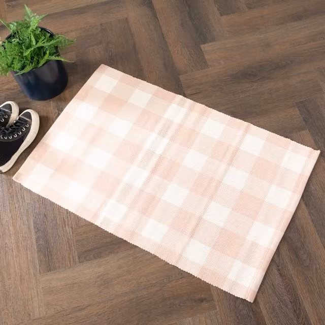Artsy Mats Beige Checked Non-Slip Rectangular Bottom Layer Mat W: 60 cm, D: 90 cm – 1