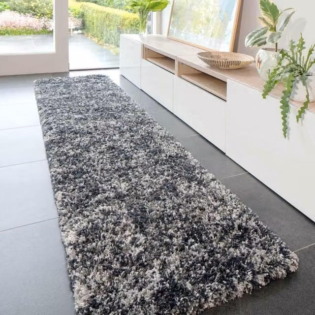The Rug House Mottled Shaggy Rectangular Rug in Grey and Multicolour, W: 240 cm, D: 60 cm