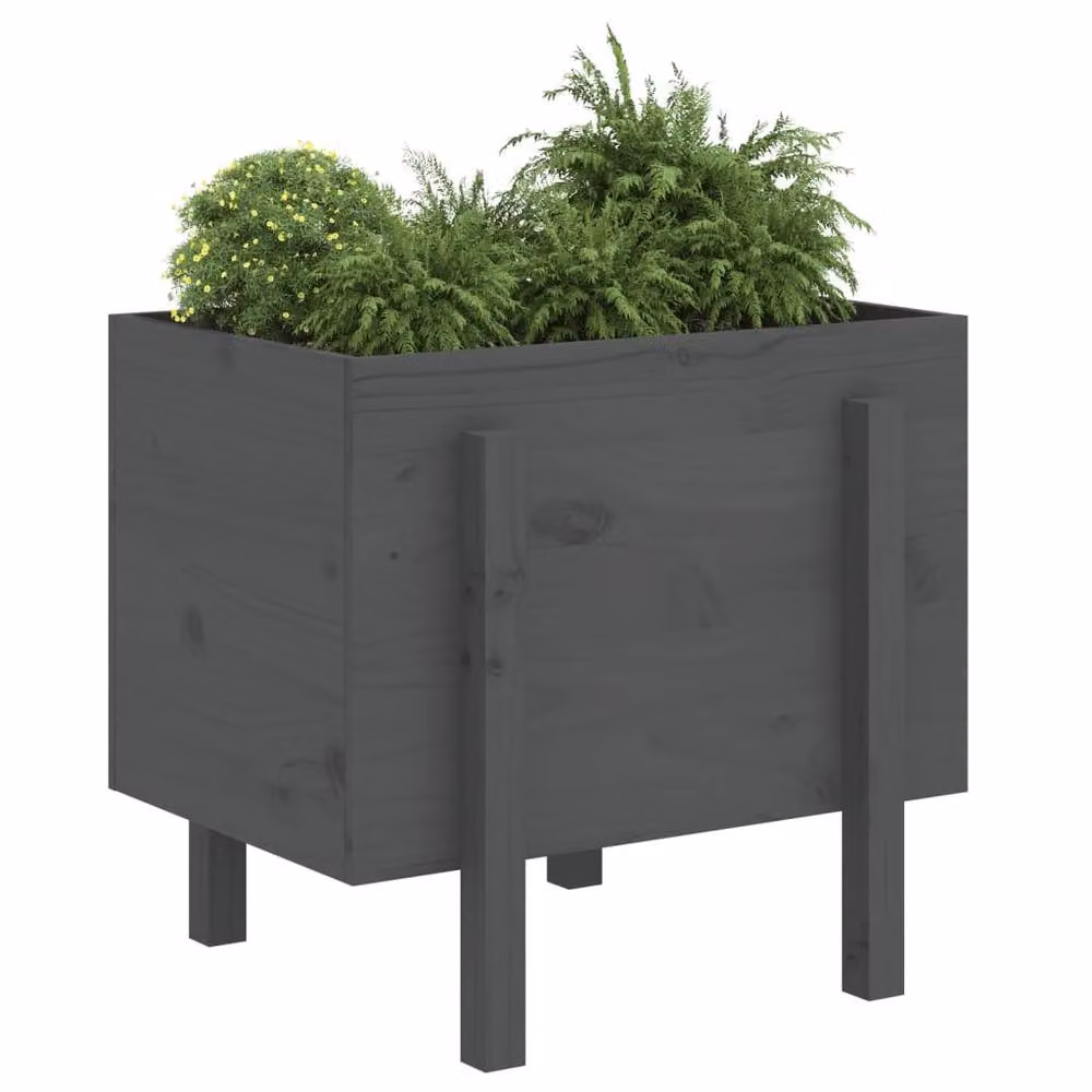 Berkfield Home Grey Solid Wood Pine Garden Planter Tub W: 62 cm, D: 50 cm, H: 57 cm – 3