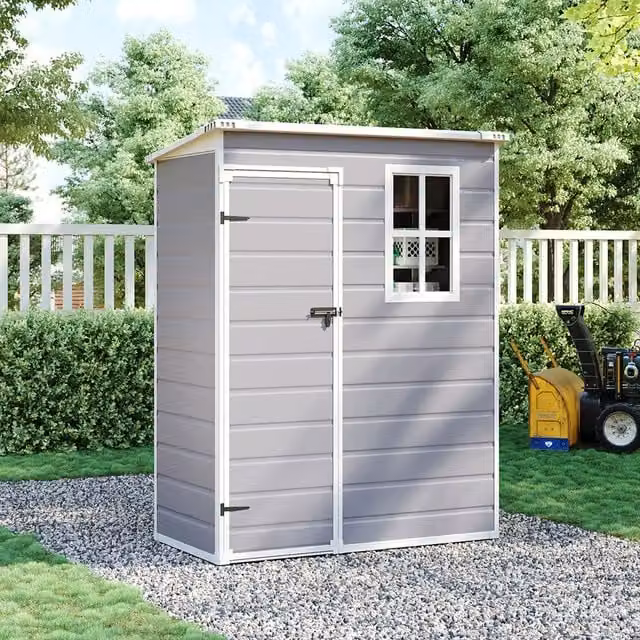 Lifeideas Grey Plastic Pent Tool Storage Shed with Window, W/D/H: 152 x 91 x 193.5 cm