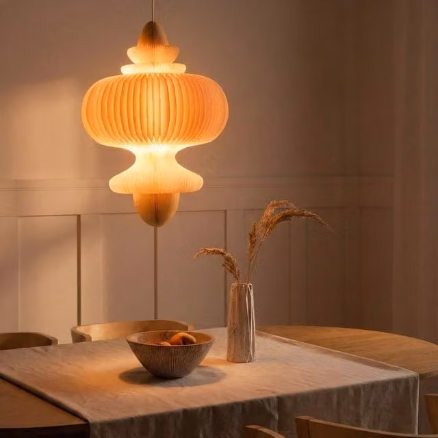 Wyld and Coco Pleated Pendant Lamp in Beige with Paper and Metal Shade