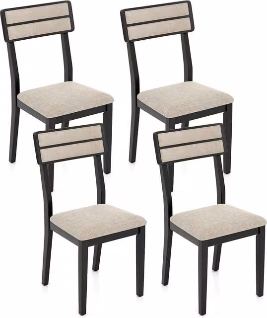 COSTWAY Set of 4 Modern Black Fabric Dining Chairs with Rubberwood Legs