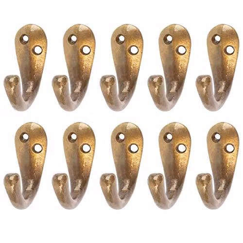 Hammer and Tongs Single Robe Hook in Brass, Pack of 10, W20mm x H45mm – 2