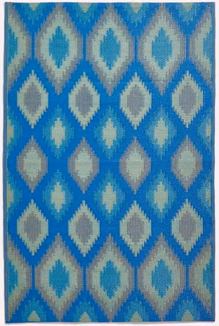 Homescapes Blue and Amber Ikat Reversible Outdoor Rug, W/L: 240 x 240 cm