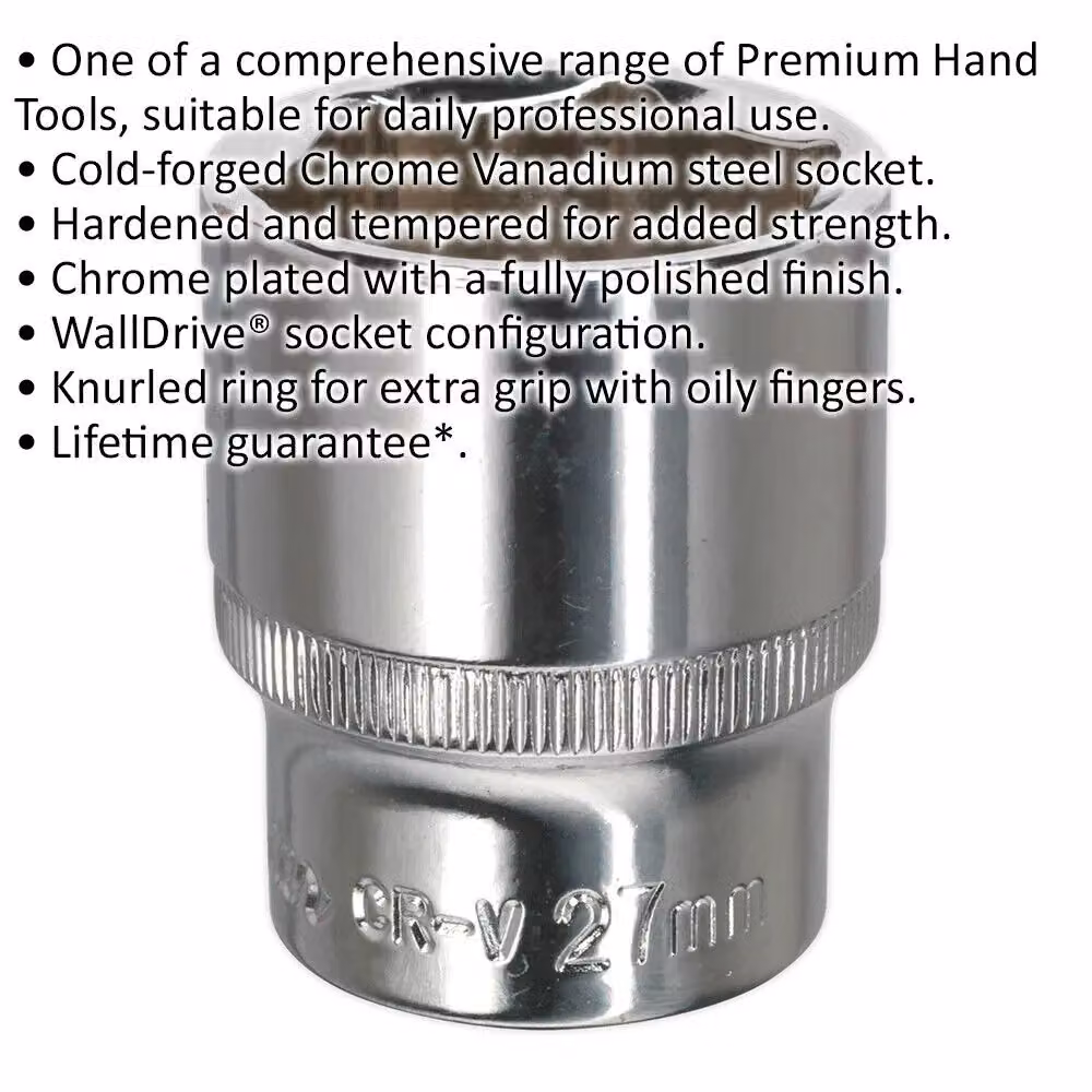 Loops 27mm Forged Steel Drive Socket 1/2 inch Square Drive in Silver Chrome Vanadium – 2