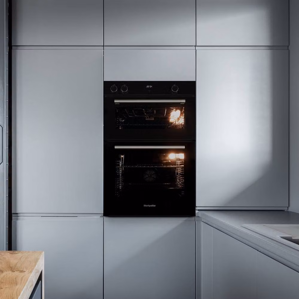 Montpellier MBIDO90 Black Built-in Double Electric Ovens, W/H/D: 60 x 59.5 x 55 cm, A/A Energy Rating – 5