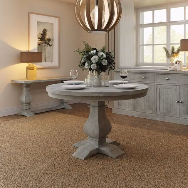 FWStyle Round Solid Pine Limewashed Dining Table in White and Grey, Diameter: 120 cm
