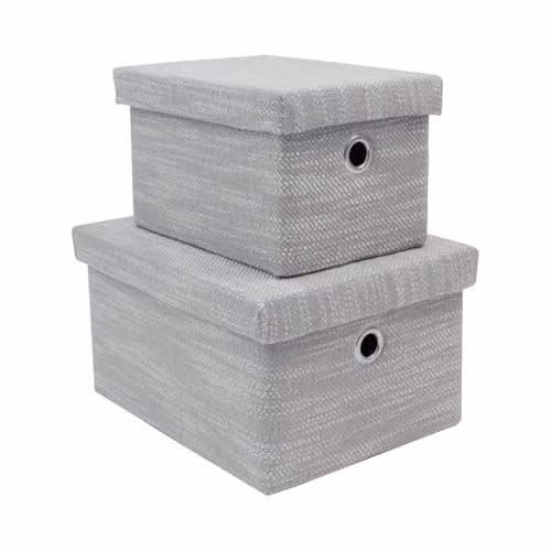 JVL Serena Set of 2 Open Weave Fabric Storage Baskets with Lids and Handles, Grey, W/D/H: 29.0 x 23.0 x 16.0 cm