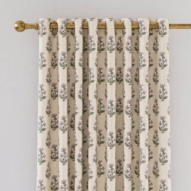 Joules Chamomile Floral Blackout Eyelet Curtains, Oat/Lilac, W: 228.6 cm, H: 228.6 cm