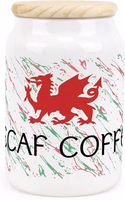 Purely Home Welsh Dragon Ceramic Decaf Coffee Storage Canister in Red, Green and White