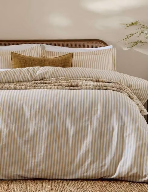 YARD Hebden Striped Reversible Cotton Duvet Cover Set, Yellow Mix, W: 180 cm, H: 200 cm