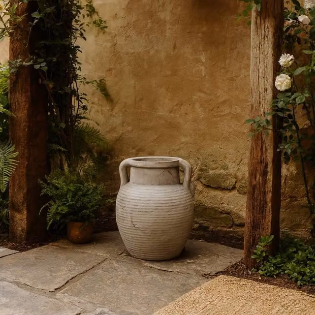 Wyld Haus Meadowhaze Stoneware Amphora Vase in Soft Grey with Handles, H 27.0 cm x W 23.0 cm x D 23.0 cm – 1