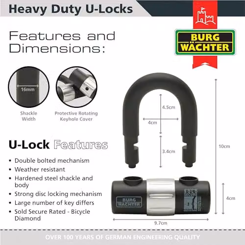 Burg-Wächter 100D Duo Sold Secure Gold Keyed Alike U Lock Twin Pack, Black – 2