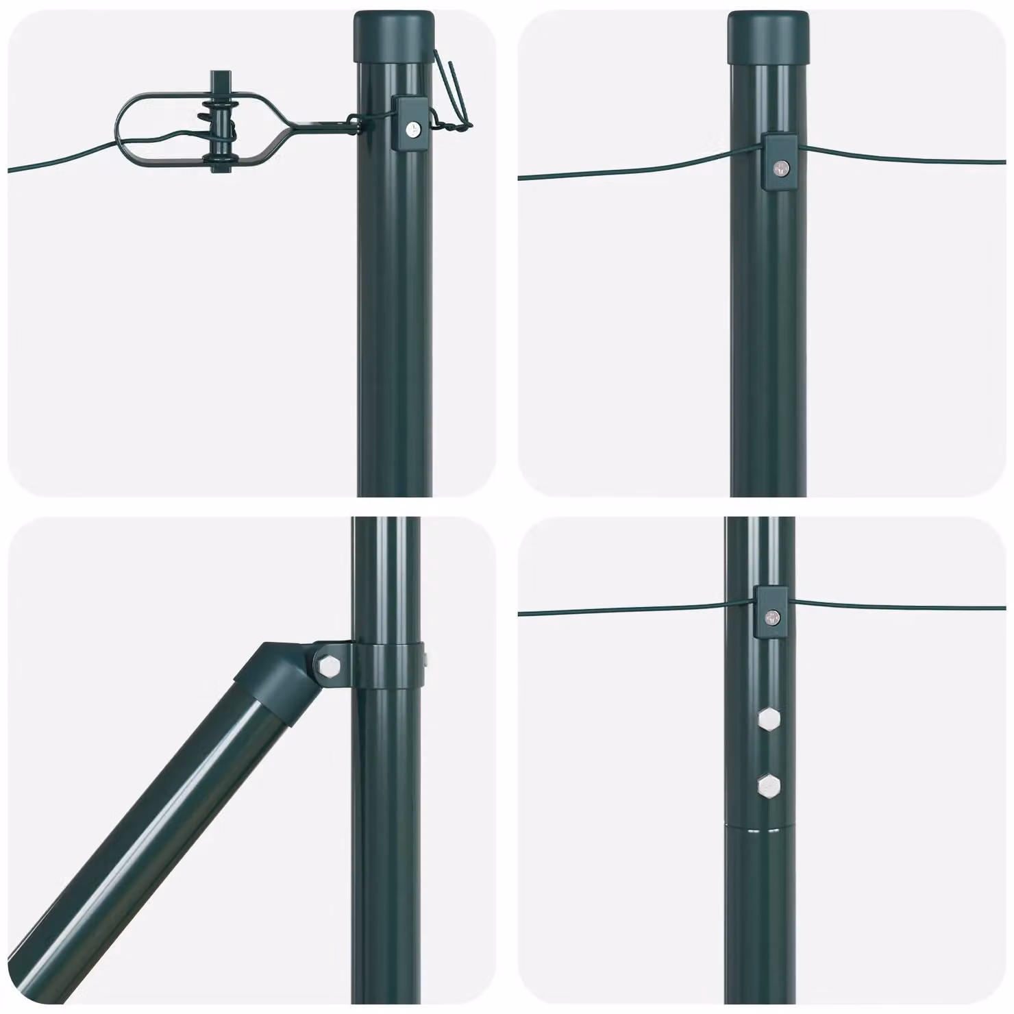 Berkfield Home Set of 14 Green Round Galvanised Steel Metal Fence Posts, Height: 180 cm – 3