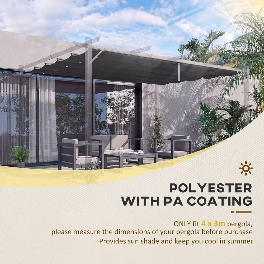 FLAVORA Black Polyester Retractable Pergola Replacement Shade Canopy 4 x 3 m – 4