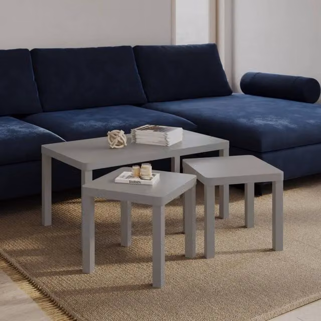 Kelvenix Grey Wooden Nesting Coffee Tables, Set of 3