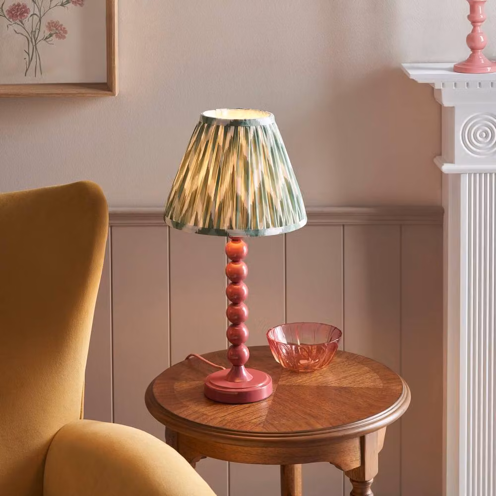 Netlighting Higgledy Pink Table Lamp with Green Fabric Zigzag Shade, E14, 25 cm – 2