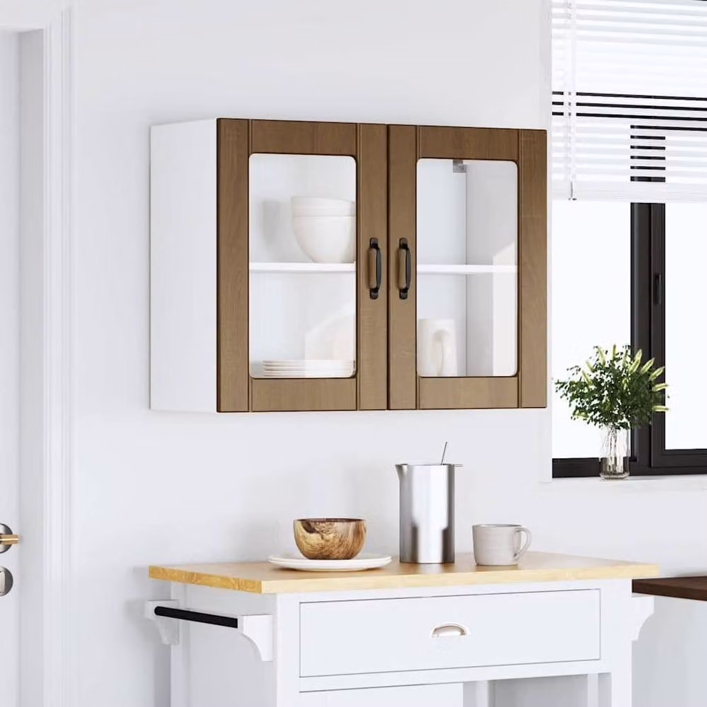 Berkfield Home Lucca Modern Kitchen Wall Cabinet with Glass Doors in Brown Oak – 2