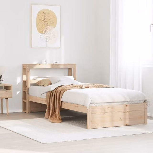 Berkfield Home Small Single Bed Frame with Headboard and Side Compartments in Brown Rustic Pine Wood, W: 75 cm, L: 190 cm