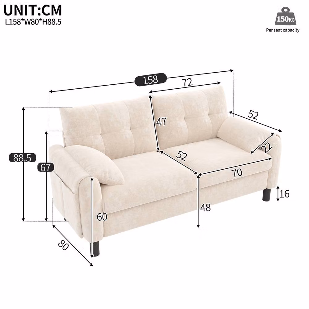 BTM 2 Seater Chenille Upholstered Sofa in Beige – 2