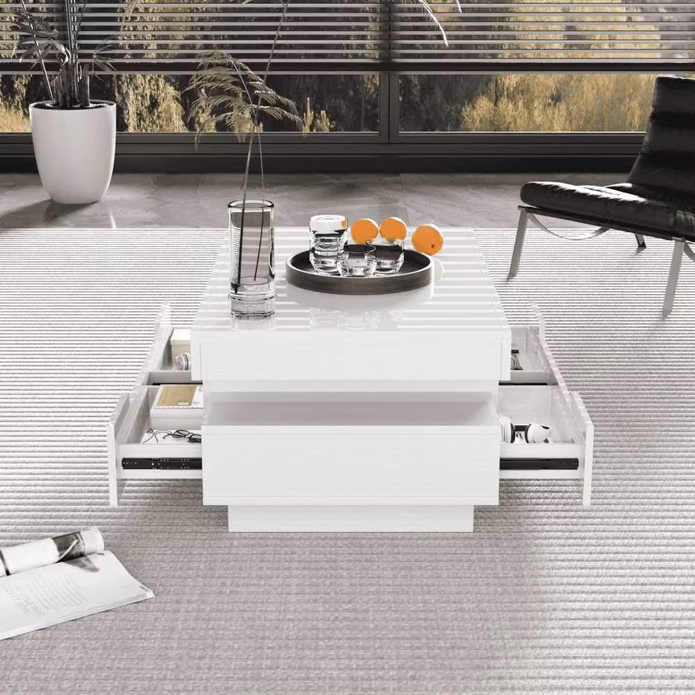 SPETLEK White Coffee Table with Storage Drawers and LED Strips – 2