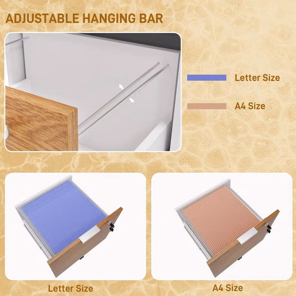 EONLION 2 Drawer Filing Cabinet with Adjustable Hanging Bars in Brown – 3