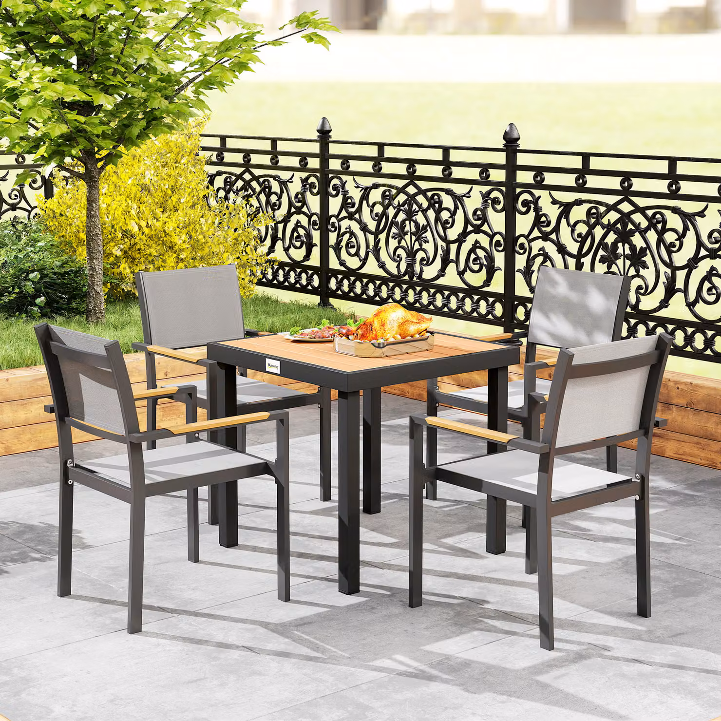 Outsunny Square Garden Dining Table for 4 People with Aluminium Legs, Brown – 7