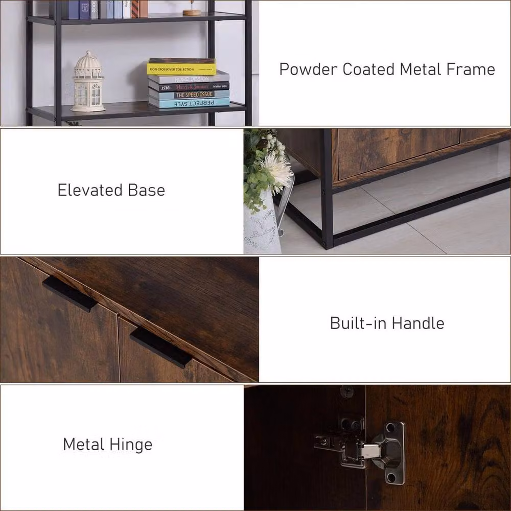 KORVIXA Industrial Storage Cabinet with 3 Open Shelves in Brown and Black – 4