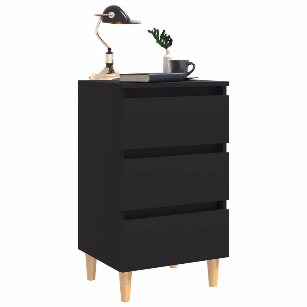 Berkfield Home Bed Cabinet in Black with Solid Wood Legs, W: 40 cm, D: 35 cm, H: 69 cm – 3