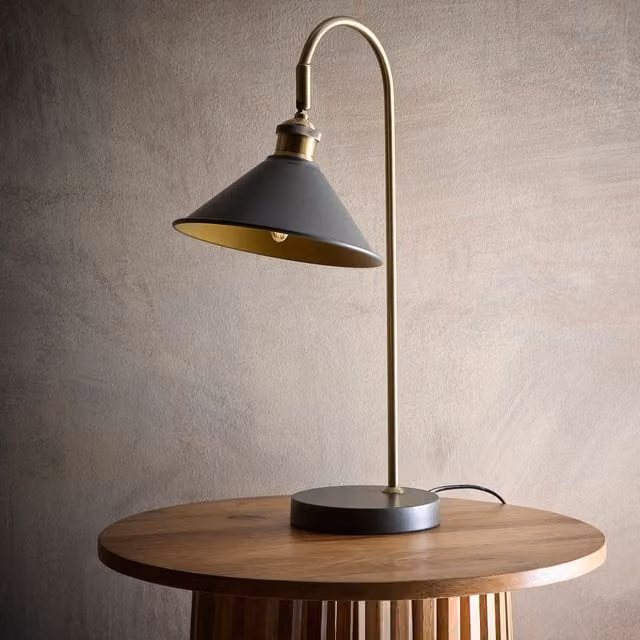 K LIVING Derby Modern Table Lamp in Grey and Gold/Brass Finish