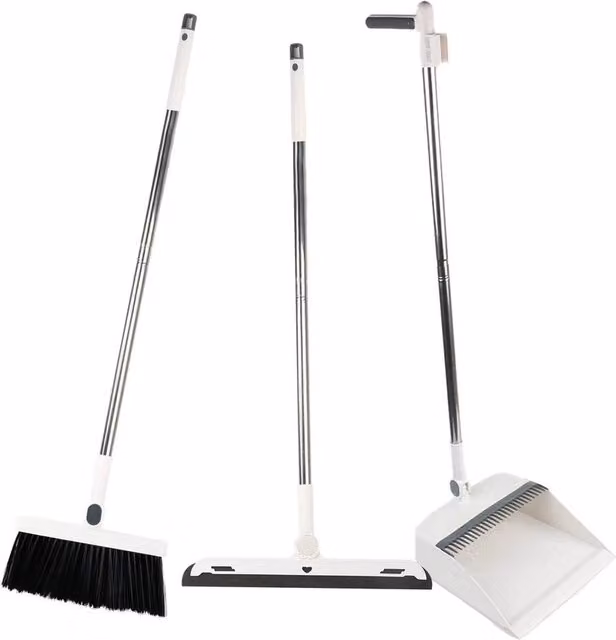 NESTLUNE Long Handled Dustpan and Brush Set in White, W/D/H: 100 x 15 x 15 cm