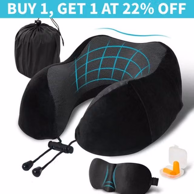 Kelvenix U-Shaped Memory Foam Travel Neck Pillow in Black Velour