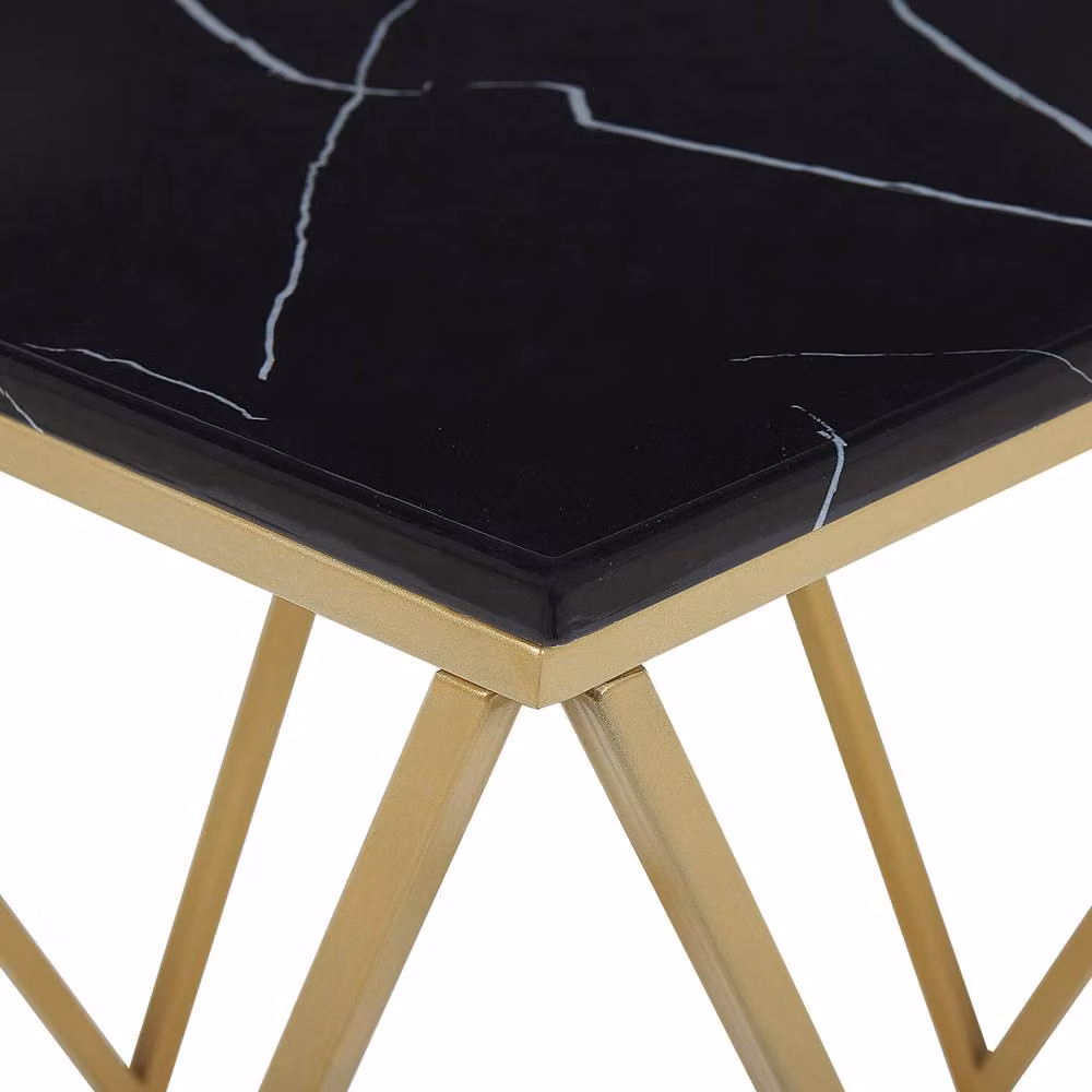 Wyld and Coco Side Table with Black Marble-Effect Top and Gold Metal Frame, W/D/H: 50 x 50 x 50 cm – 3
