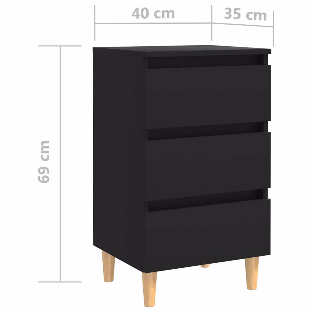 Berkfield Home Sturdy Bed Cabinet in Black with Solid Wood Legs, W: 40 cm, D: 35 cm, H: 69 cm – 4