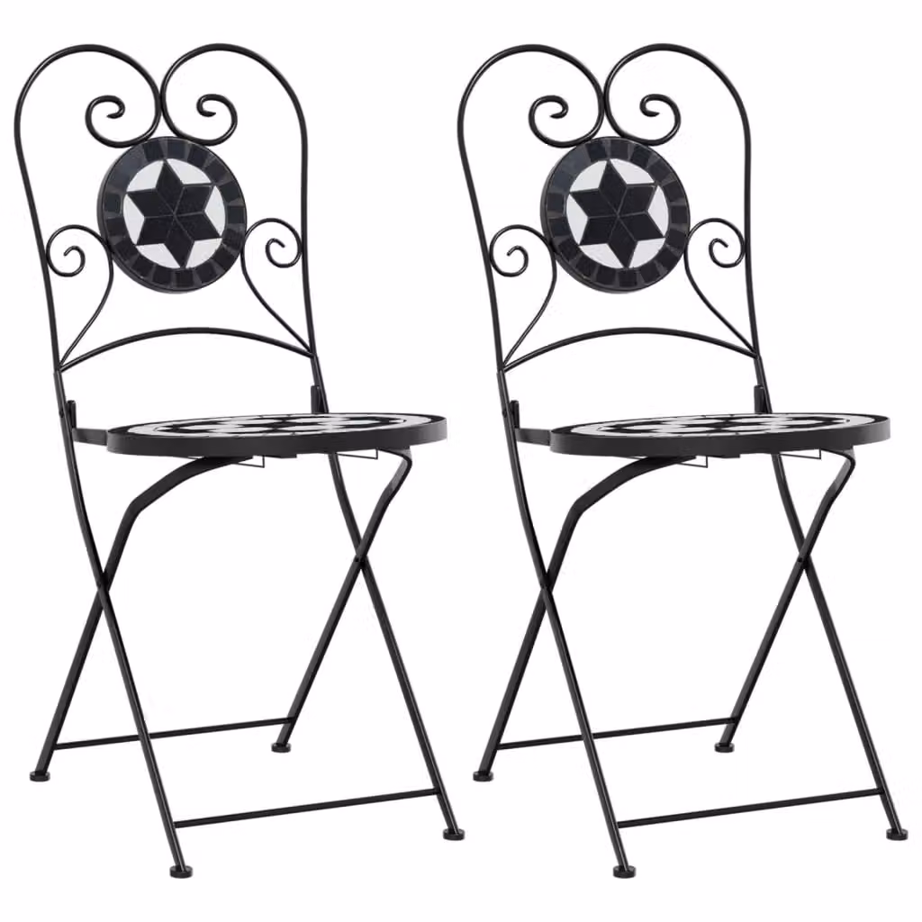 Berkfield Home Bistro Chairs Set of 2 Foldable Black and White Geometric Ceramic and Metal Chairs – 2