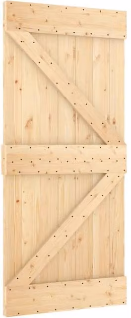 Berkfield Home Rustic Sliding Door with Hardware Set, Solid Wood, W: 95 cm, H: 210 cm