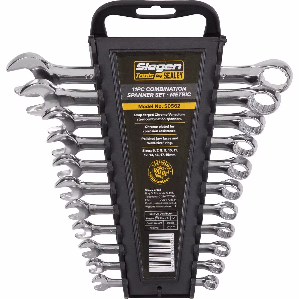 Loops 11pc Slim Handled Combination Spanner Set, 12 Point Metric Ring Open End Head, Chrome Vanadium Steel, Silver and Multicolour – 2