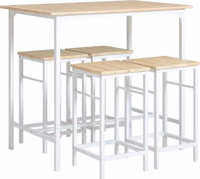 SoBuy Scandinavian Breakfast Bar Table and 4 Stools Set in White and Brown