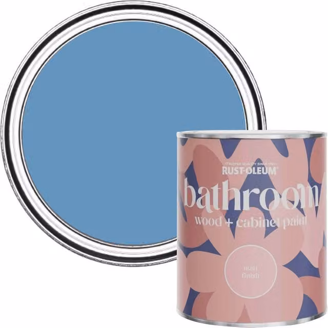 Rust-Oleum Moisture Resistant Bathroom Wood and Cabinet Paint in Matt Finish, Blue, 750ml – 1