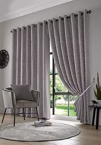 Alan Symonds Keswick Silver Lined Ring Top Curtains, Grey, Pair, H: 183 cm x W: 168 cm