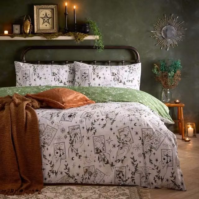 Make It A Home Celestial Stories Printed Reversible Duvet Cover Set, Green, W: 200 cm x H: 200 cm