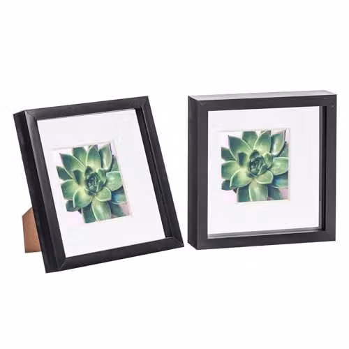 Nicola Spring 2 Piece Square 3D Shadow Box Photo Frame Set in Black and White with Glass Aperture – 1