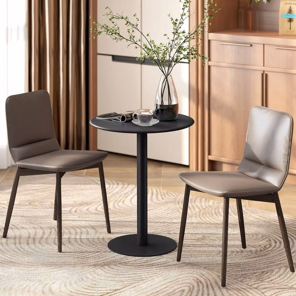 FORGEVIO Modern Round Dining Table with Black Metal Base, Diameter: 60 cm, Height: 72 cm – 4