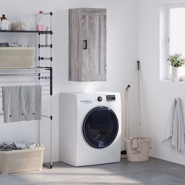 Berkfield Home Wall Mounted Cabinet in Grey Sonoma, W/D/H: 34.5 x 34 x 90 cm
