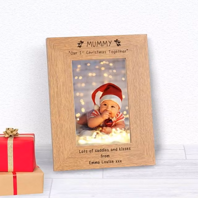 Uniqueful Personalised Our 1st Christmas Together Wooden Picture Frame, Brown, W/H: 19.5 x 19.5 cm