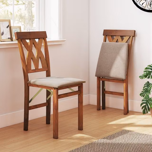 Costway Set of 2 Folding Dining Chairs in Brown with Rubberwood and Synthetic Leather