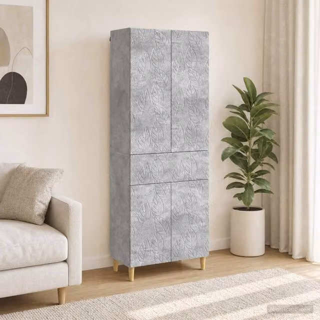 Berkfield Home 2-Piece Modern Grey Concrete Engineered Wood Cabinet Set with Hinged Doors and Internal Shelves – 1