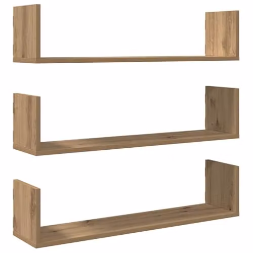 vidaXL Set of 3 Wall Mounted Shelves in Artisan Oak Brown, W/D/H: 80 x 18 x 18 cm
